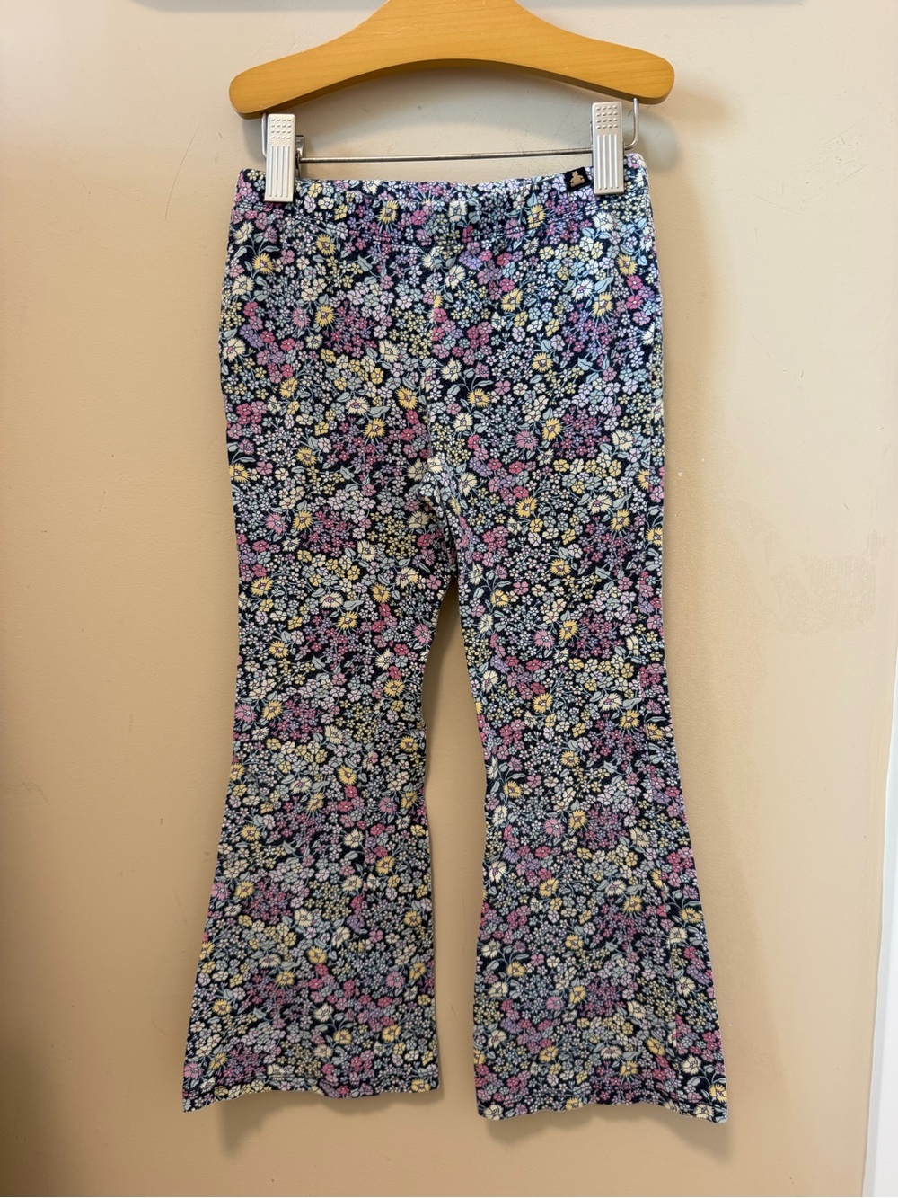 GAP Girls' Navy Floral Bell-Bottom Leggings with Pink & Yellow Flowers